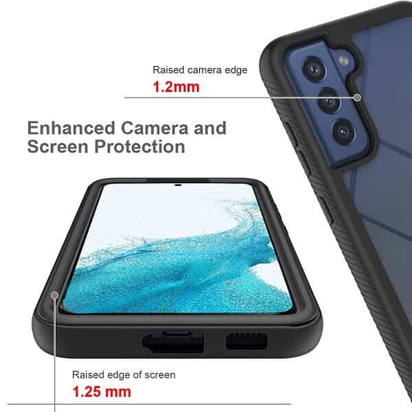 Samsung Galaxy S22 Military Grade Full Body Shockproof Clear Heavy Duty Case Bumper Drop Protection Tough Cover (Black)