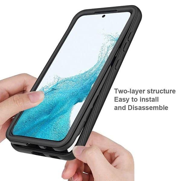 Samsung Galaxy S22 Military Grade Full Body Shockproof Clear Heavy Duty Case Bumper Drop Protection Tough Cover (Black)
