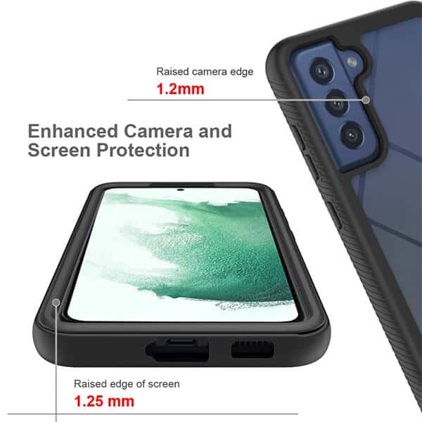Samsung Galaxy S22+ S22 Plus Military Grade Full Body Shockproof Clear Heavy Duty Case Bumper Drop Protection Tough Cover (Black)