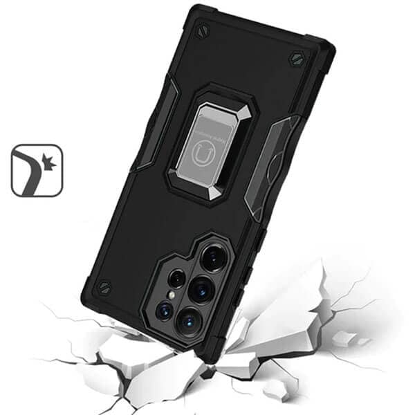 Samsung Galaxy S23 Ultra Magnetic Ring Rugged Shockproof Case Heavy Duty Protective Back Cover (Black)