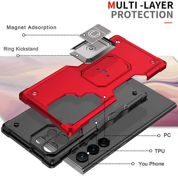 Samsung Galaxy S23 Ultra Magnetic Ring Rugged Shockproof Case Heavy Duty Protective Back Cover (Black)