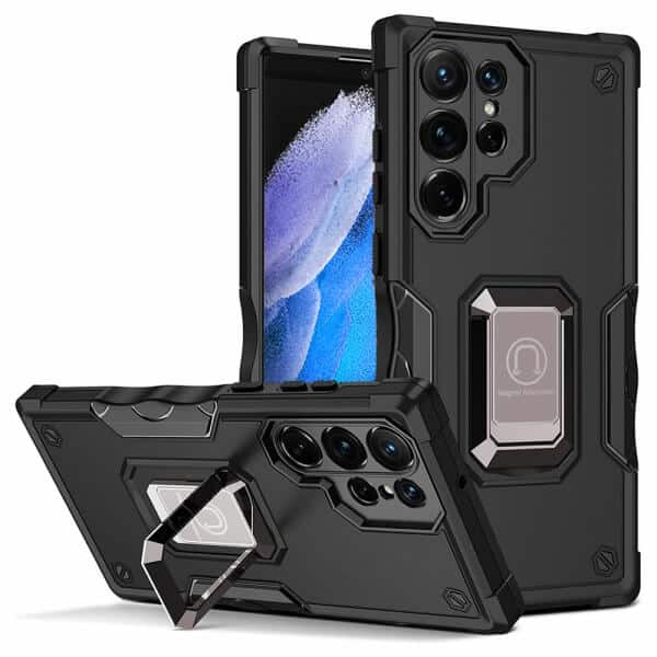 Samsung Galaxy S23 Ultra Magnetic Ring Rugged Shockproof Case Heavy Duty Protective Back Cover (Black)