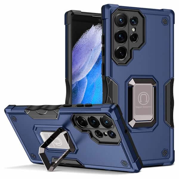 Samsung Galaxy S23 Ultra Magnetic Ring Rugged Shockproof Case Heavy Duty Protective Back Cover (Navy Blue)