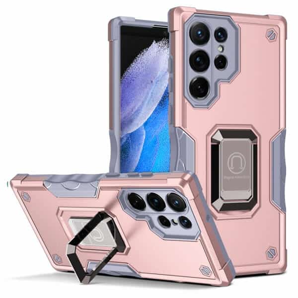 Samsung Galaxy S23 Ultra Magnetic Ring Rugged Shockproof Case Heavy Duty Protective Back Cover (Rose Gold)