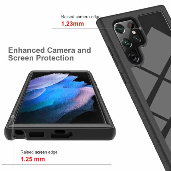 Samsung Galaxy S23 Ultra Military Grade Full Body Shockproof Clear Heavy Duty Case Bumper Drop Protection Tough Cover (Black)
