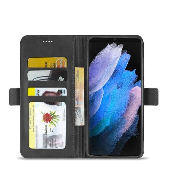 Samsung Galaxy S23 Ultra SupRShield Wallet Leather Card Holder Flip Protective Shockproof Magnetic Case Cover (Black)