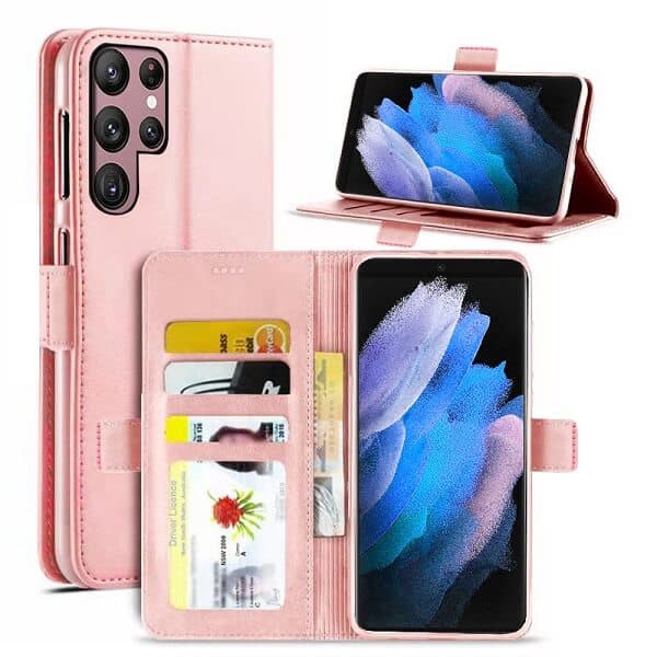 Samsung Galaxy S23 Ultra SupRShield Wallet Leather Card Holder Flip Protective Shockproof Magnetic Case Cover (Rose Gold)