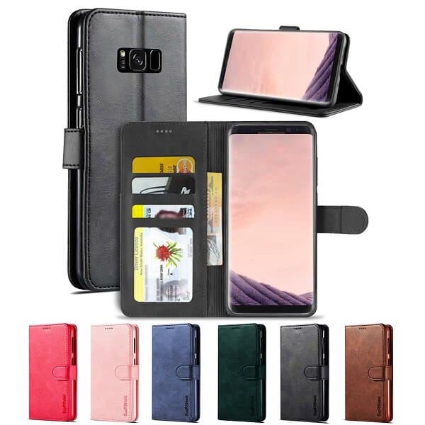 Samsung Galaxy S8+ S8 Plus Genuine SupRShield Wallet Leather Flip Stand Magnetic Case Cover (Black)