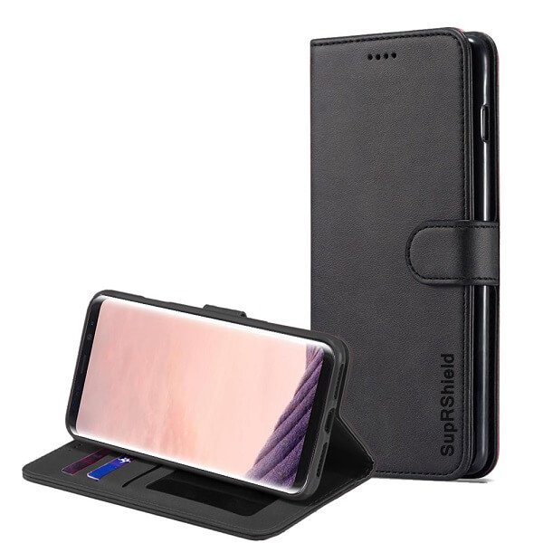 Samsung Galaxy S8+ S8 Plus Genuine SupRShield Wallet Leather Flip Stand Magnetic Case Cover (Black)