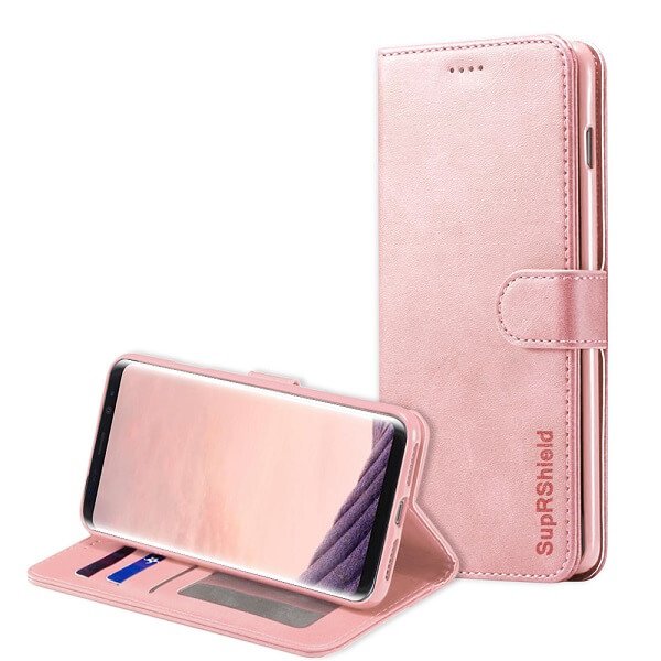 Samsung Galaxy S8+ S8 Plus Genuine SupRShield Wallet Leather Flip Stand Magnetic Case Cover (Rose Gold)