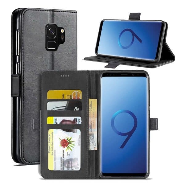 Samsung Galaxy S9 Genuine SupRShield Wallet Leather Flip Stand Magnetic Case Cover (Black)