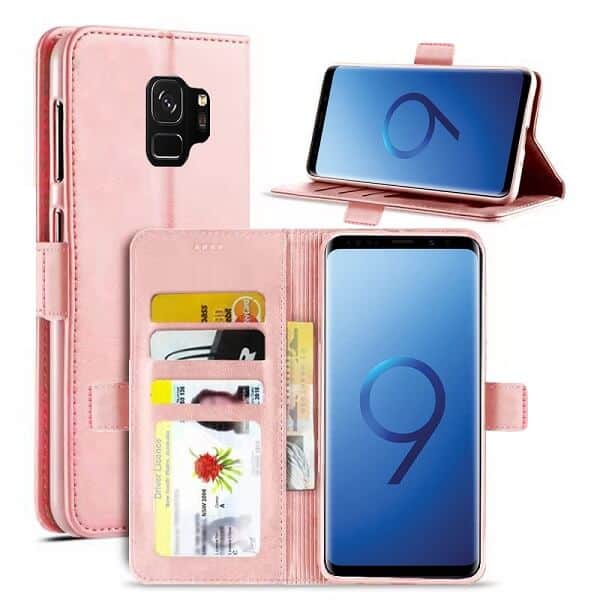 Samsung Galaxy S9 Genuine SupRShield Wallet Leather Flip Stand Magnetic Case Cover (Rose Gold)