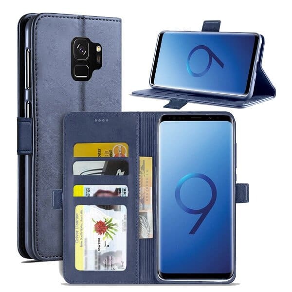 Samsung Galaxy S9 SupRShield Wallet Leather Card Holder Flip Protective Shockproof Case Cover (Navy Blue)