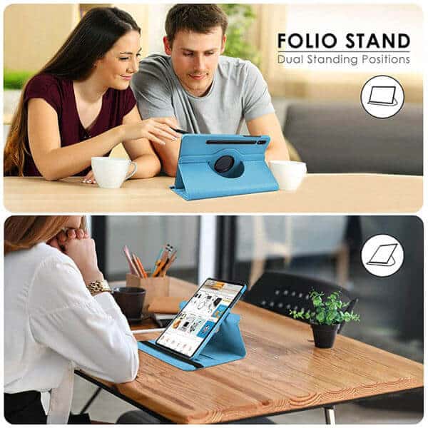 Samsung Galaxy Tab S7 Leather Case 360 Degree Rotate Smart Stand Cover for 2020 SM-T870 T875 Tab (Sky Blue)