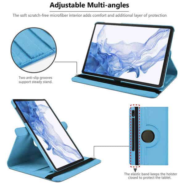 Samsung Galaxy Tab S7 Leather Case 360 Degree Rotate Smart Stand Cover for 2020 SM-T870 T875 Tab (Sky Blue)