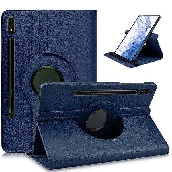 Samsung Galaxy Tab S8 11.0 X700X706 Leather Case 360 Degree Rotate Smart Stand Cover for 2020 SM-T870 T875 Tab (Navy Blue)