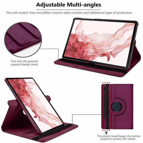 Samsung Galaxy Tab S8+ S8 Plus 2022 SM-X800 X806 Leather Case 360 Degree Rotate Smart Stand Cover (Red)