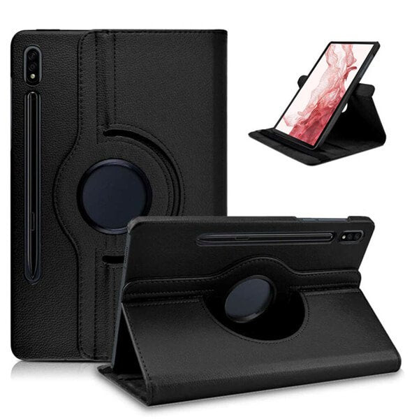 Samsung Galaxy Tab S8+ S8 Plus 2022 SM-X800 X806 Leather Case 360 Degree Rotate Smart Stand Cover (Black)