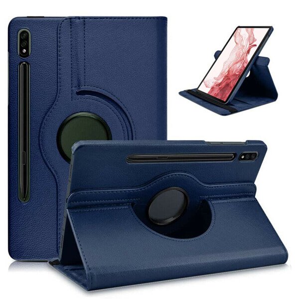 Samsung Galaxy Tab S8+ /S8 Plus 2022 SM-X800 /X806 Leather Case 360 Degree Rotate Smart Stand Cover (Navy Blue)