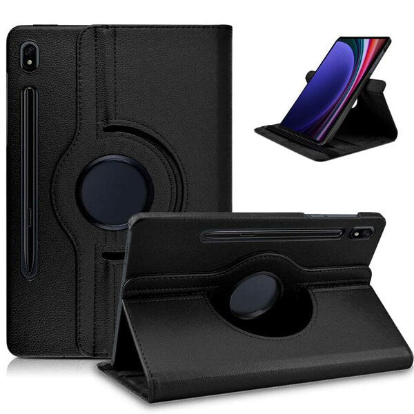 Samsung Galaxy Tab S9 11.0 Leather Case 360 Degree Rotate Smart Stand Cover (Black)
