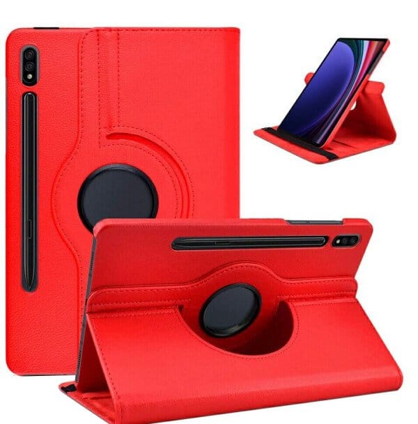 Samsung Galaxy Tab S9 11.0 Leather Case 360 Degree Rotate Smart Stand Cover (Red)