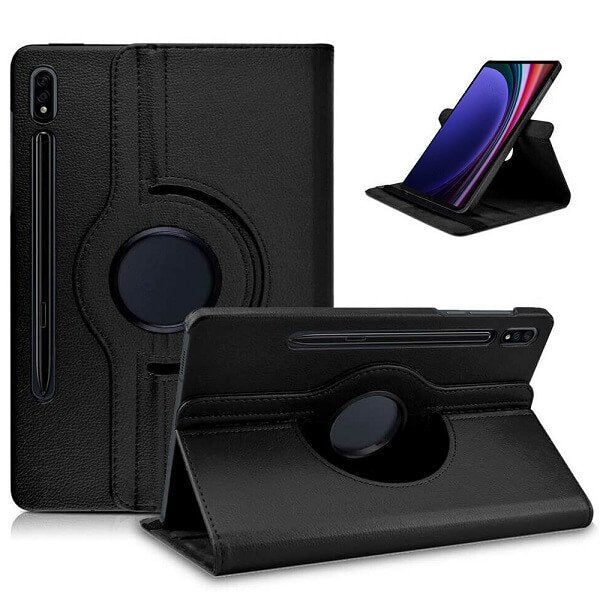Samsung Galaxy Tab S9+ S9 Plus 2023 Leather Case 360 Degree Rotate Smart Stand Cover (Black)