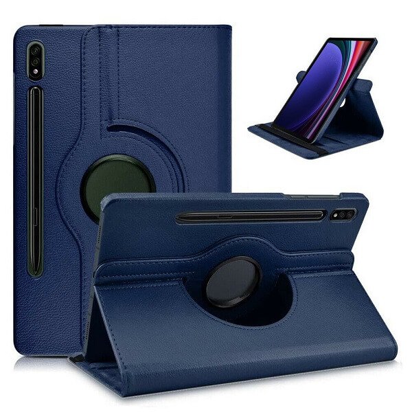 Samsung Galaxy Tab S9+ S9 Plus 2023 Leather Case 360 Degree Rotate Smart Stand Cover (Navy Blue)
