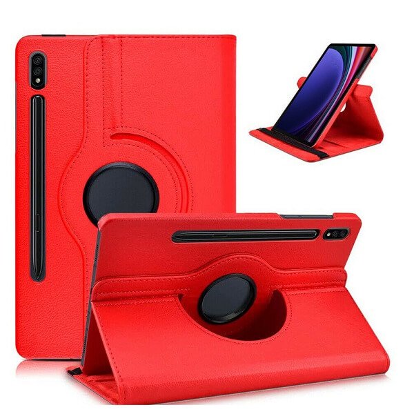 Samsung Galaxy Tab S9+ S9 Plus 2023 Leather Case 360 Degree Rotate Smart Stand Cover (Red)