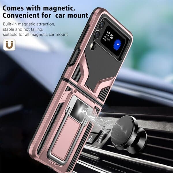 Samsung Galaxy Z Flip 3 5G Magnetic Ring Rugged Shockproof Case Heavy Duty Protective Back Cover (Black)