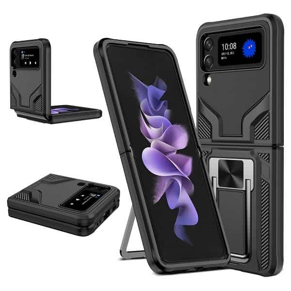 Samsung Galaxy Z Flip 3 5G Magnetic Ring Rugged Shockproof Case Heavy Duty Protective Back Cover (Black)