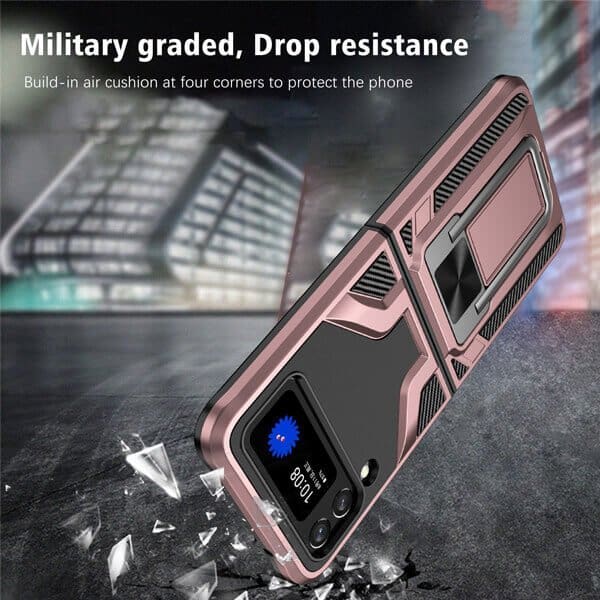 Samsung Galaxy Z Flip 3 5G Magnetic Ring Rugged Shockproof Case Heavy Duty Protective Back Cover (Black)