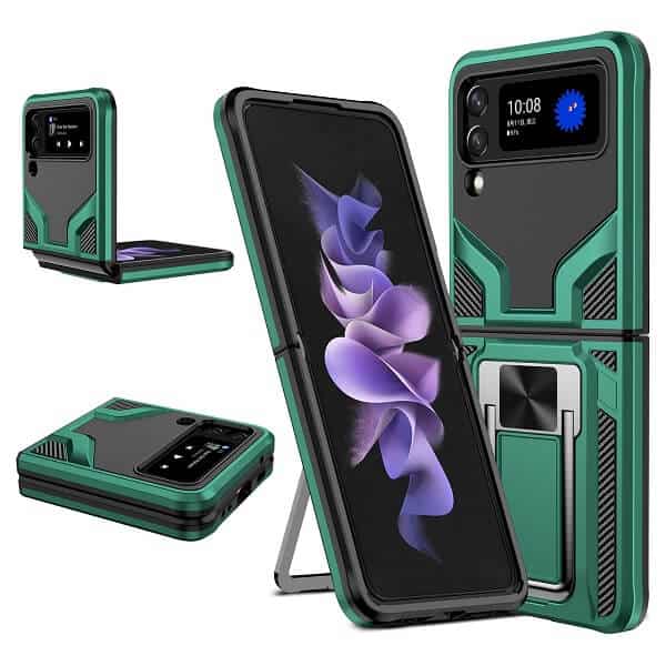 Samsung Galaxy Z Flip 3 5G Magnetic Ring Rugged Shockproof Case Heavy Duty Protective Back Cover (Green)