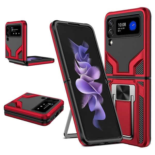 Samsung Galaxy Z Flip 3 5G Magnetic Ring Rugged Shockproof Case Heavy Duty Protective Back Cover (Red)