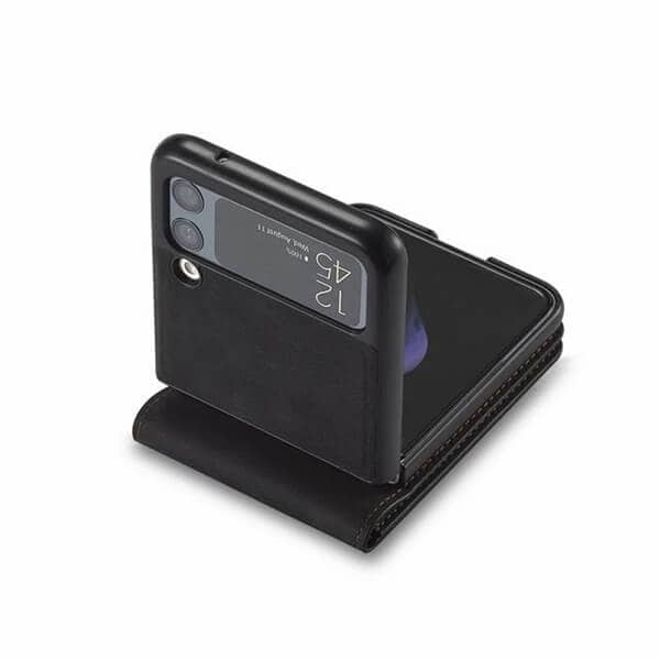 Samsung Galaxy Z Flip 3 Forwenw Wallet Leather Card Holder Flip Protective Shockproof Case Cover (Black)