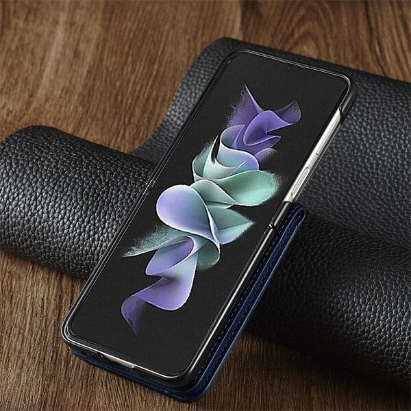 Samsung Galaxy Z Flip 3 Forwenw Wallet Leather Card Holder Flip Protective Shockproof Case Cover (Black)