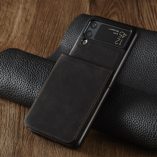 Samsung Galaxy Z Flip 3 Forwenw Wallet Leather Card Holder Flip Protective Shockproof Case Cover (Black)