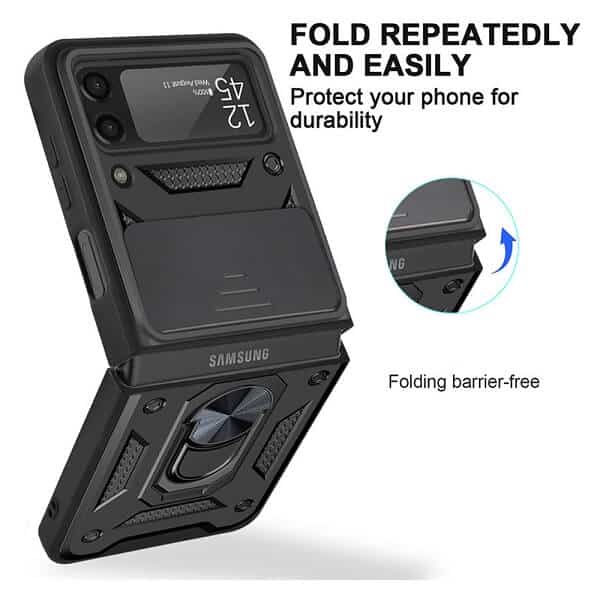 Samsung Galaxy Z Flip 3 Magnetic Ring Rugged Shockproof Case Heavy Duty Protective Back Cover (Black)