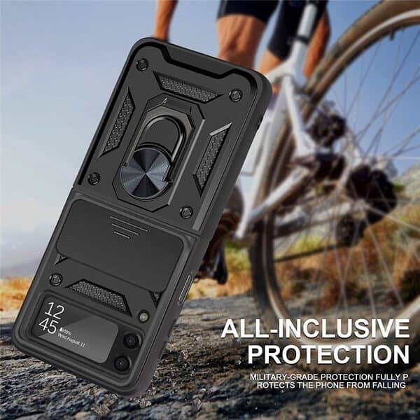 Samsung Galaxy Z Flip 3 Magnetic Ring Rugged Shockproof Case Heavy Duty Protective Back Cover (Black)