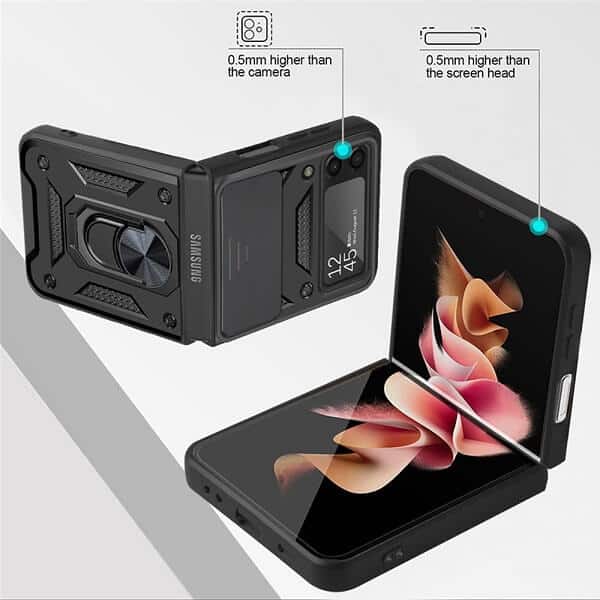 Samsung Galaxy Z Flip 3 Magnetic Ring Rugged Shockproof Case Heavy Duty Protective Back Cover (Black)