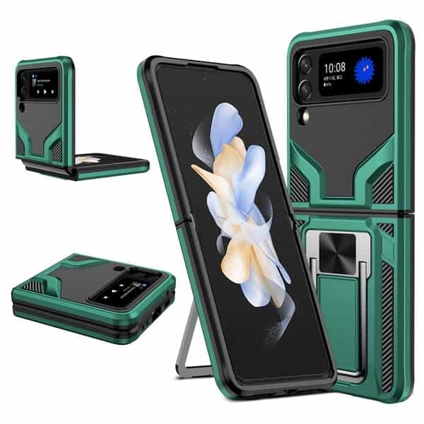 Samsung Galaxy Z Flip 4 5G Magnetic Ring Rugged Shockproof Case Heavy Duty Protective Back Cover (Green)