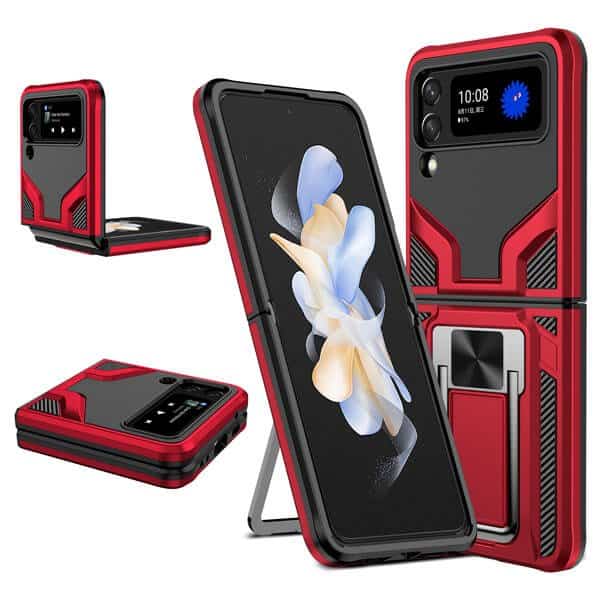 Samsung Galaxy Z Flip 4 5G Magnetic Ring Rugged Shockproof Case Heavy Duty Protective Back Cover (Red)