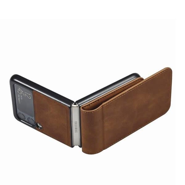 Samsung Galaxy Z Flip 4 Forwenw Wallet Leather Card Holder Flip Protective Shockproof Case Cover (Brown)