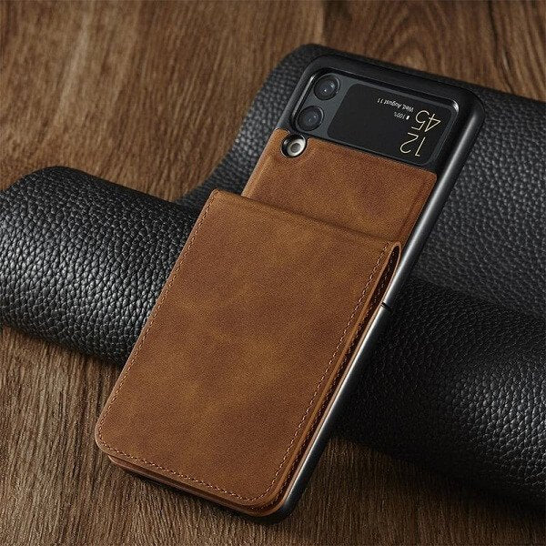 Samsung Galaxy Z Flip 4 Forwenw Wallet Leather Card Holder Flip Protective Shockproof Case Cover (Brown)