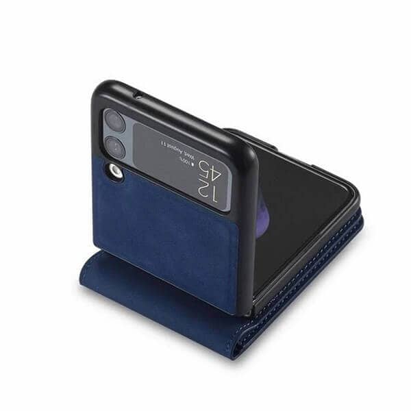 Samsung Galaxy Z Flip 4 Forwenw Wallet Leather Card Holder Flip Protective Shockproof Case Cover (Navy Blue)