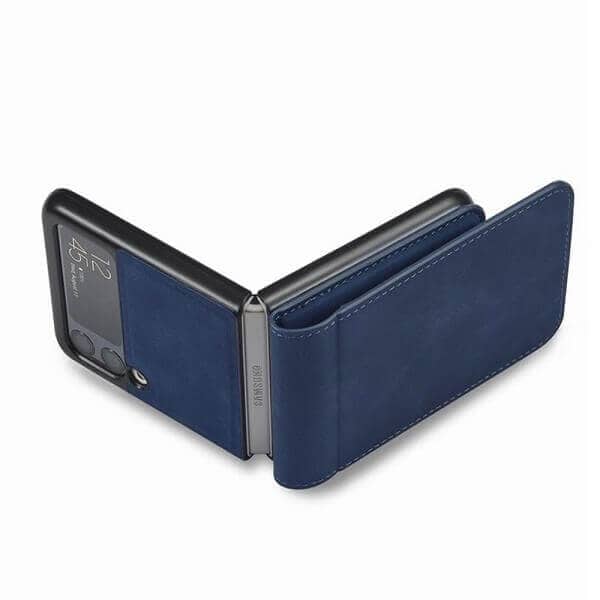 Samsung Galaxy Z Flip 4 Forwenw Wallet Leather Card Holder Flip Protective Shockproof Case Cover (Navy Blue)