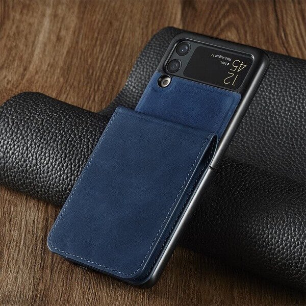 Samsung Galaxy Z Flip 4 Forwenw Wallet Leather Card Holder Flip Protective Shockproof Case Cover (Navy Blue)