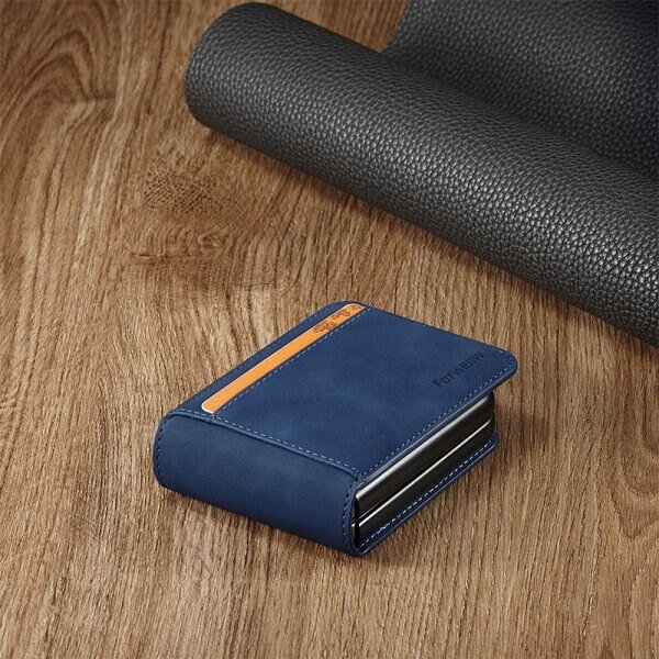 Samsung Galaxy Z Flip 4 Forwenw Wallet Leather Card Holder Flip Protective Shockproof Case Cover (Navy Blue)