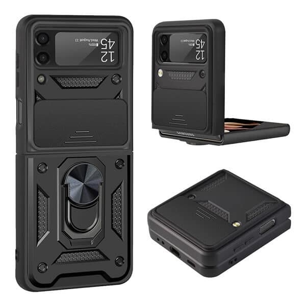 Samsung Galaxy Z Flip 4 Magnetic Ring Rugged Shockproof Case Heavy Duty Protective Back Cover (Black)