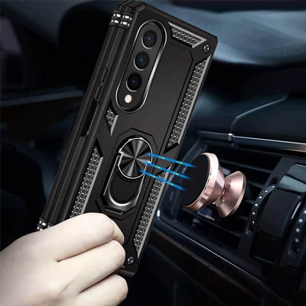 Samsung Galaxy Z Fold 4 5G Magnetic Ring Rugged Shockproof Case Heavy Duty Protective Back Cover (Black)