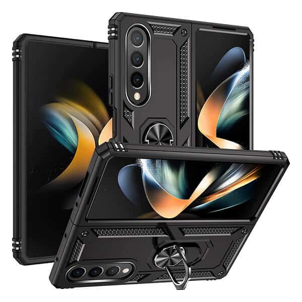 Samsung Galaxy Z Fold 4 5G Magnetic Ring Rugged Shockproof Case Heavy Duty Protective Back Cover (Black)
